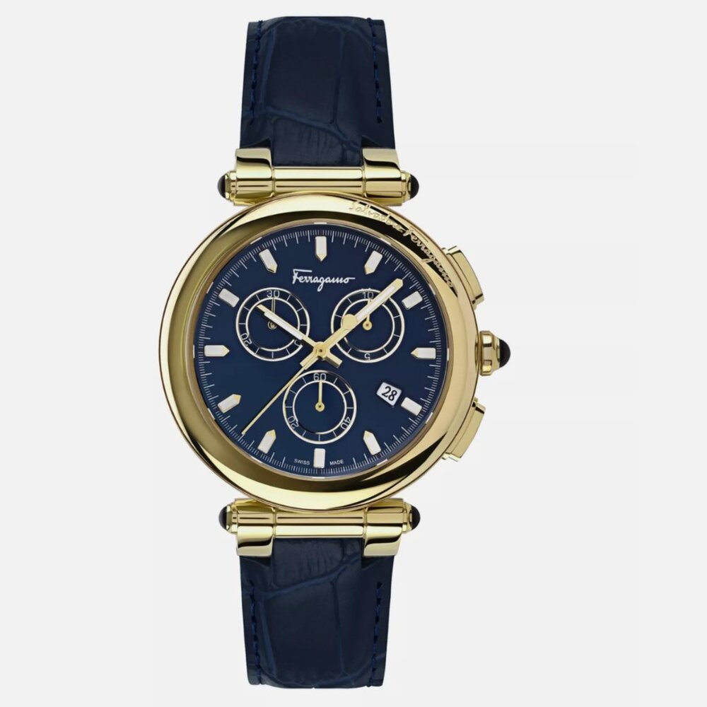 Ferragamo Mens Chrono Gold 42mm Strap Fashion Watch